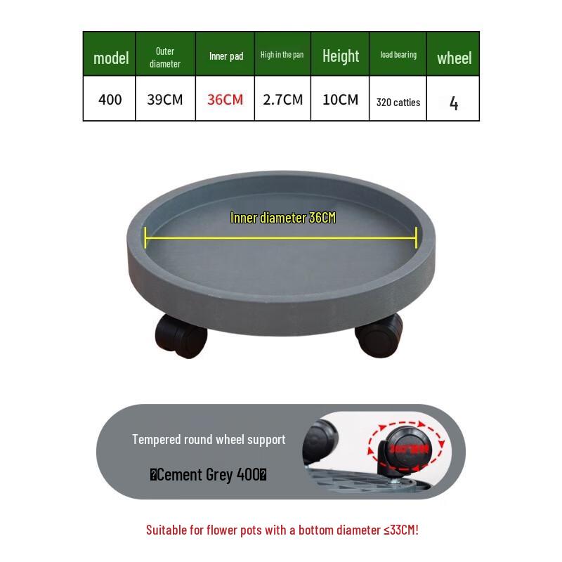 Heavy-Duty Rolling Plant Caddy with Wheels, 36cm Grey