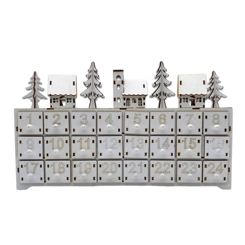 

Wood Advent Calendar with 24 Storage Drawers LED Lighted Desktop Decoration Creative Holiday Gift for Children Kids 1
