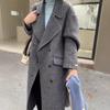 Classic double-breasted herringbone camel wool coat for women's loose and thin casual woolen coat