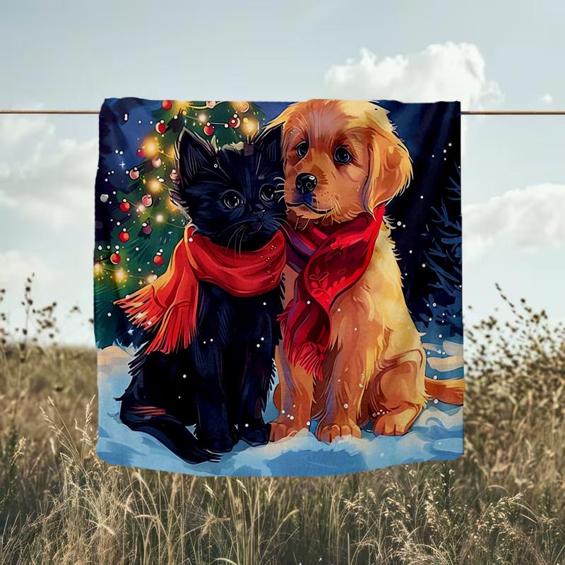 1PC Custom Name Christmas Cats Dogs outdooor Flannel blankets Throw Blanket All-Season Throw Gift Bedspread for Couch, Bed, Camping Holiday Birthda