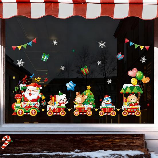 Vánoční přilnavé dekorace na okno Vánoční strom Santa Sob Sněhulák Samolepky na sklo Odnímatelné statické nálepky na okno pro zimní svátky Domácí párty potřeby