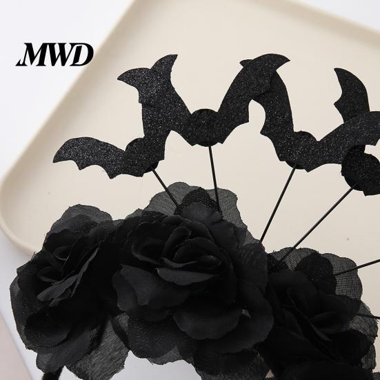 Photo Shoot Hairpiece Halloween Black Bat Headband for Women, Gothic Rose Boo Ghost Cosplay Hairband Adults Hair Accessories Festive, Party