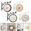 Iron Double Faced Retro Wall Hanging Clock Garden Decor, Pointer and Roman Number Dial
