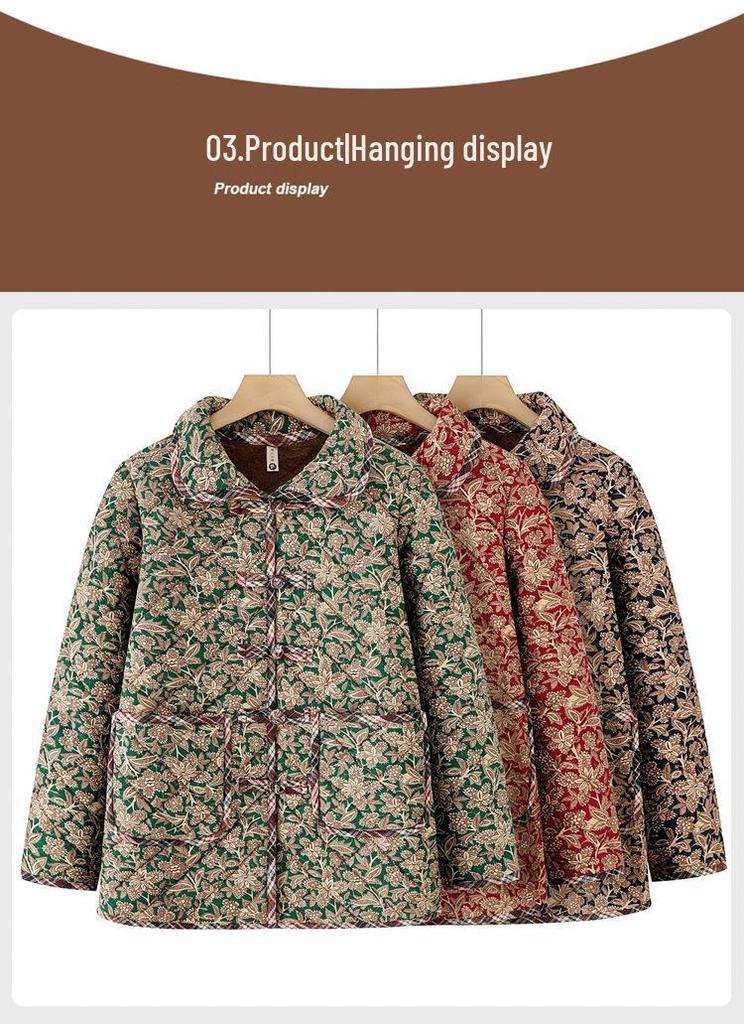 2025 Autumn/Winter Floral Cotton Jacket for Middle-aged & Elderly Mothers – Warm Loose Chinese Style Outerwear