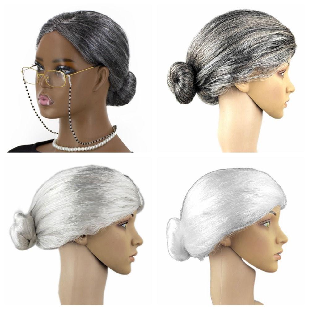 Natural Grandma Costume Wig Grey Dress Up Show Wig Old Woman Cosplay Wig  Halloween Masquerade