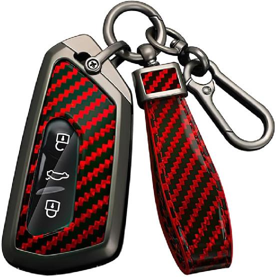 HIBEYO Smart Car Key Fob Cover for VW Volkswagen ID3 ID4 MK8 Golf 8 GTI Skoda Octavia Accessories with Keychian PVC Carbon Fiber Texture Key Case for