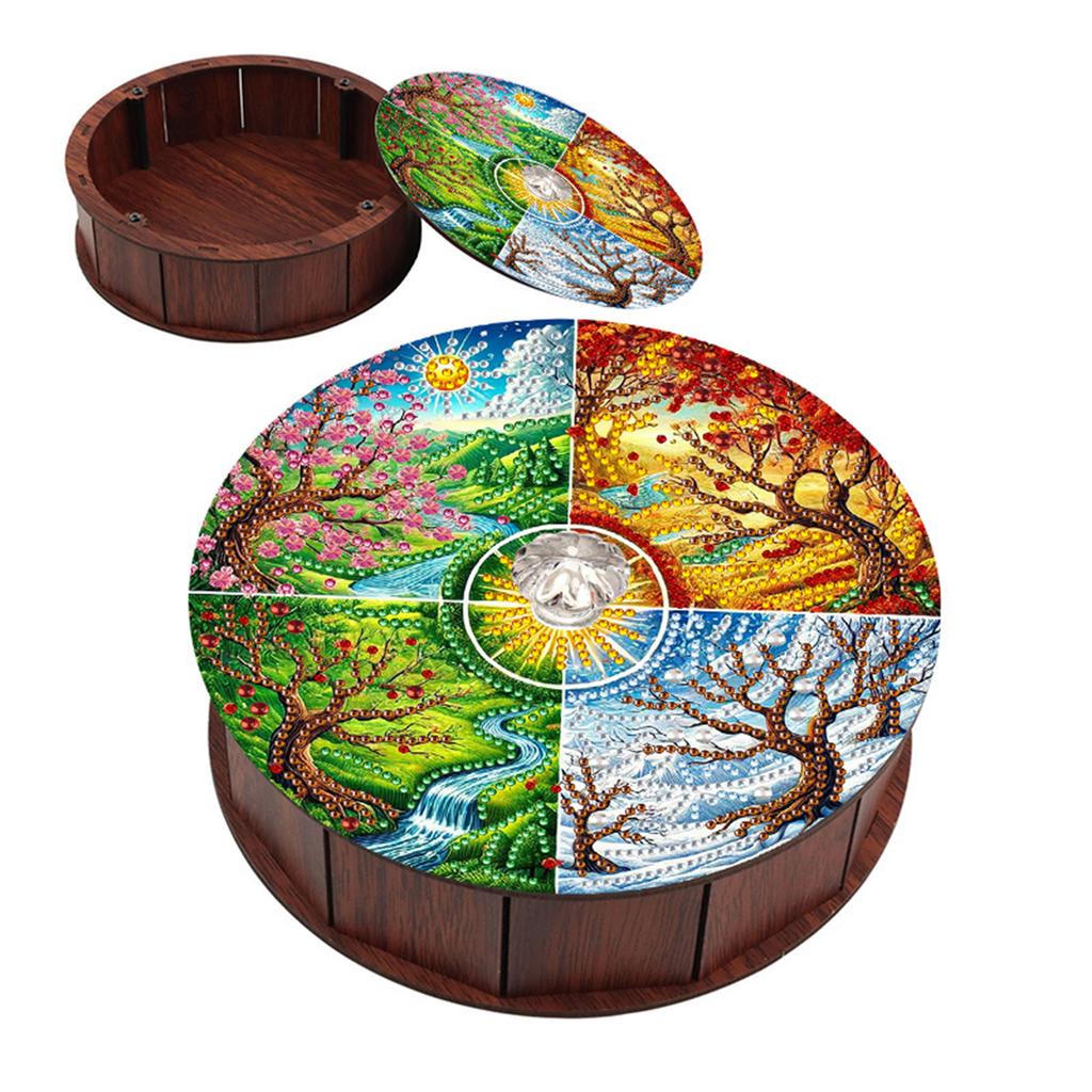 DIY Diamond Painting Colored Pattern Wood Case Partial Drill Crystal Mosaic Storage Container for Home Car Desk Decoration Craft