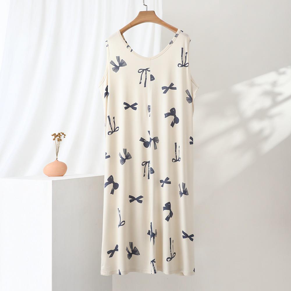 Modal Floral Print Sleeveless Nightgown - Spring/Summer, Plus Size, Casual, Versatile, Slimming Loungewear XXL