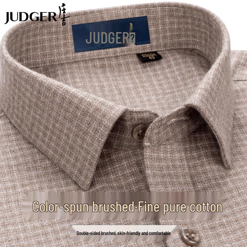 Zhuangji Men s Brushed Cotton Long-Sleeve Plaid Shirt 165/84A