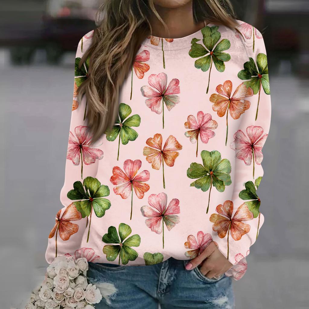 Dámská módní ležérní mikina s dlouhým rukávem a potiskem u krku