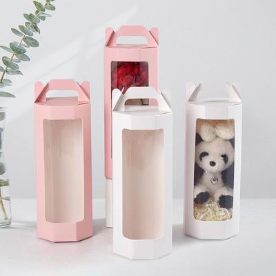 Red Wine Glass Gift Box: Foldable Octagonal Pink Display, 10pcs Pack.
