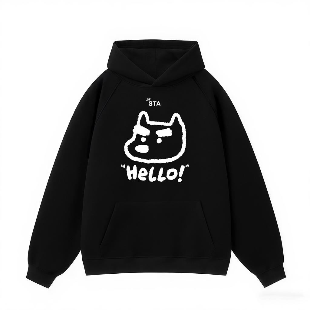 Spring and Autumn American-style Fun Thick-browed Dog Print Hooded Sweatshirt for Men and Women A Retro High Street Brand