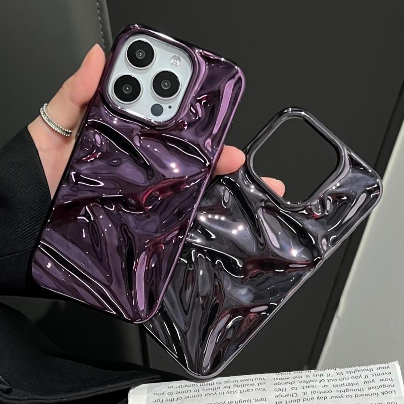 Fashion Plating Glossy Laser Wrinkle Sparkle Case For iPhone 16 15 14 13 12 11 Pro Max Plus Meteorite Texture Bumper Cover Funda