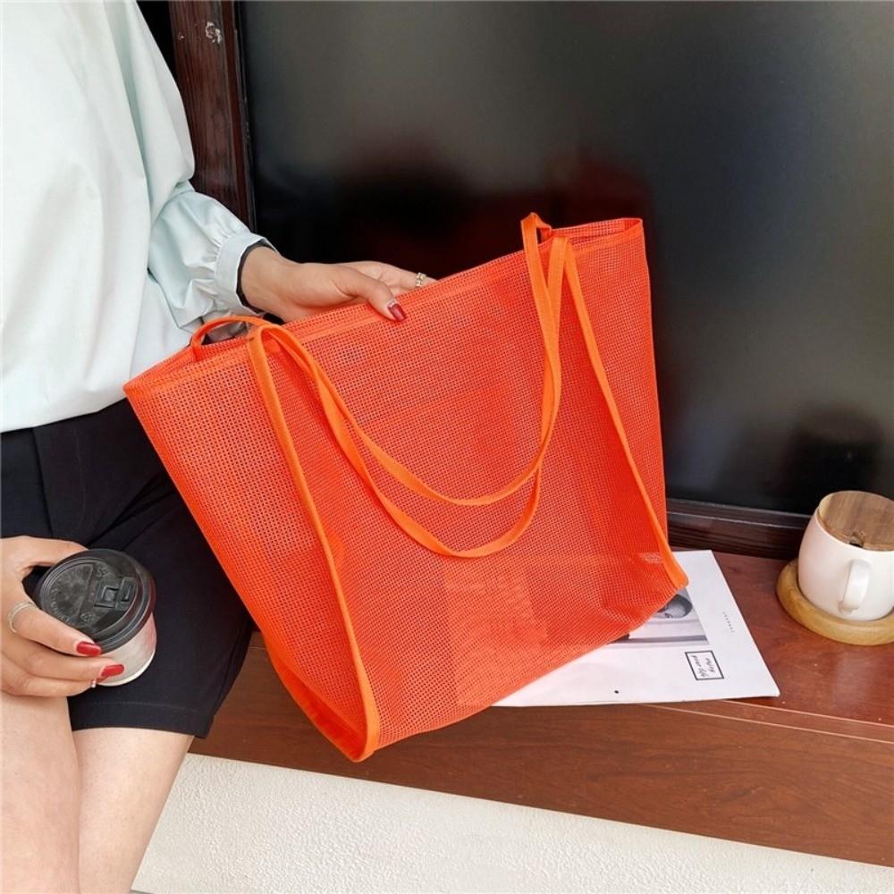 Nylon Beach Handbag Transparent Hollow Tote Bag Make Up Mesh Shoulder Bag Travel
