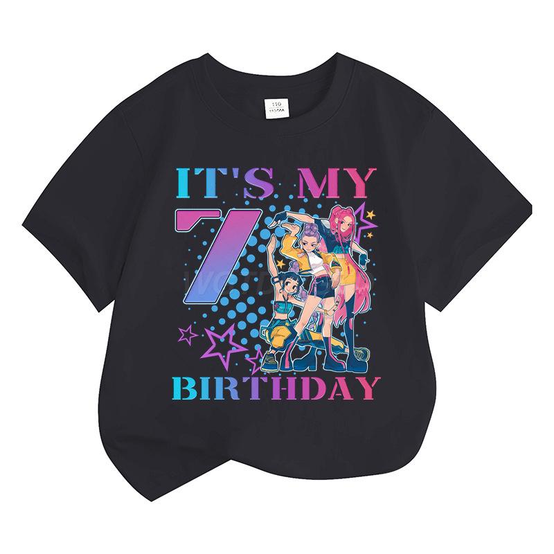 Boys' and Girls' Fashionable Birthday Themed Printed Round-Neck Short-Sleeve T-Shirts Summer Children's Loose-Fit Casual Tops