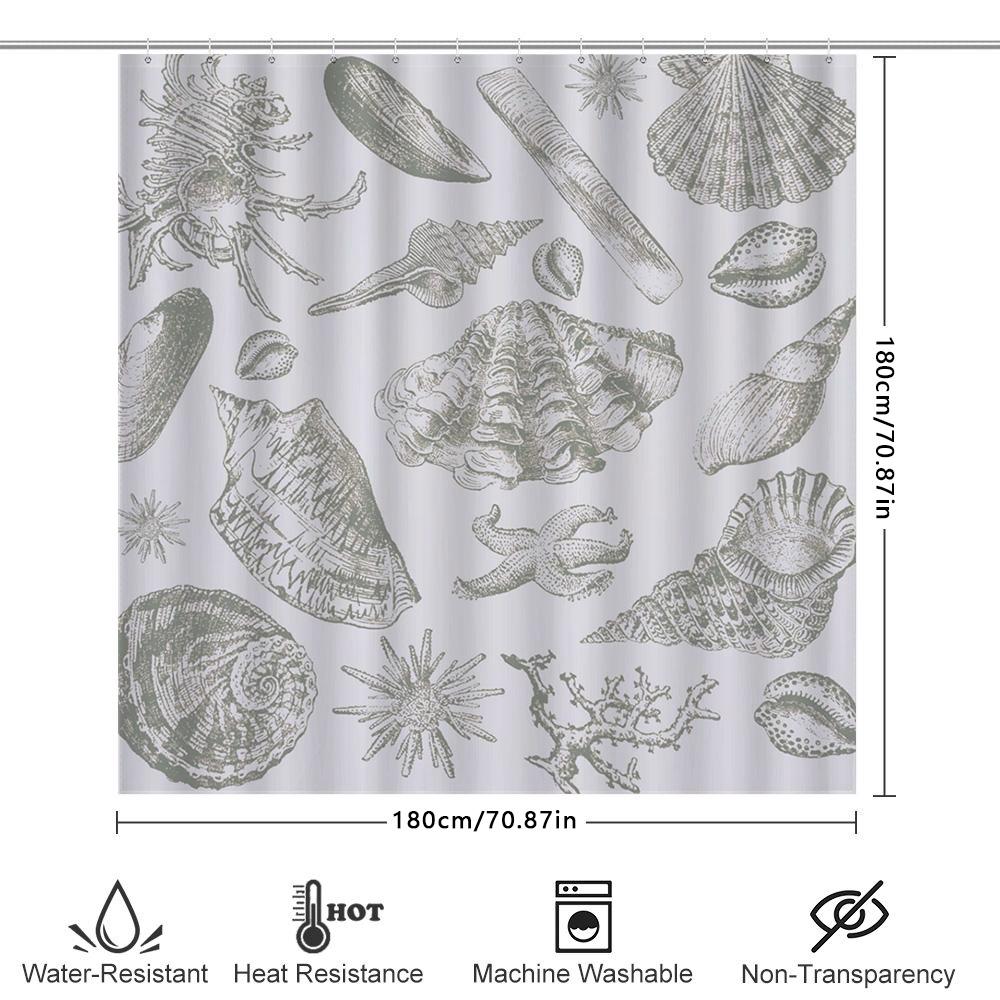 Beautiful Sea Life Print Shower Curtain with Rustic Silver Tones Perfect for a Nautical or Beachy Bathroom Decor Theme