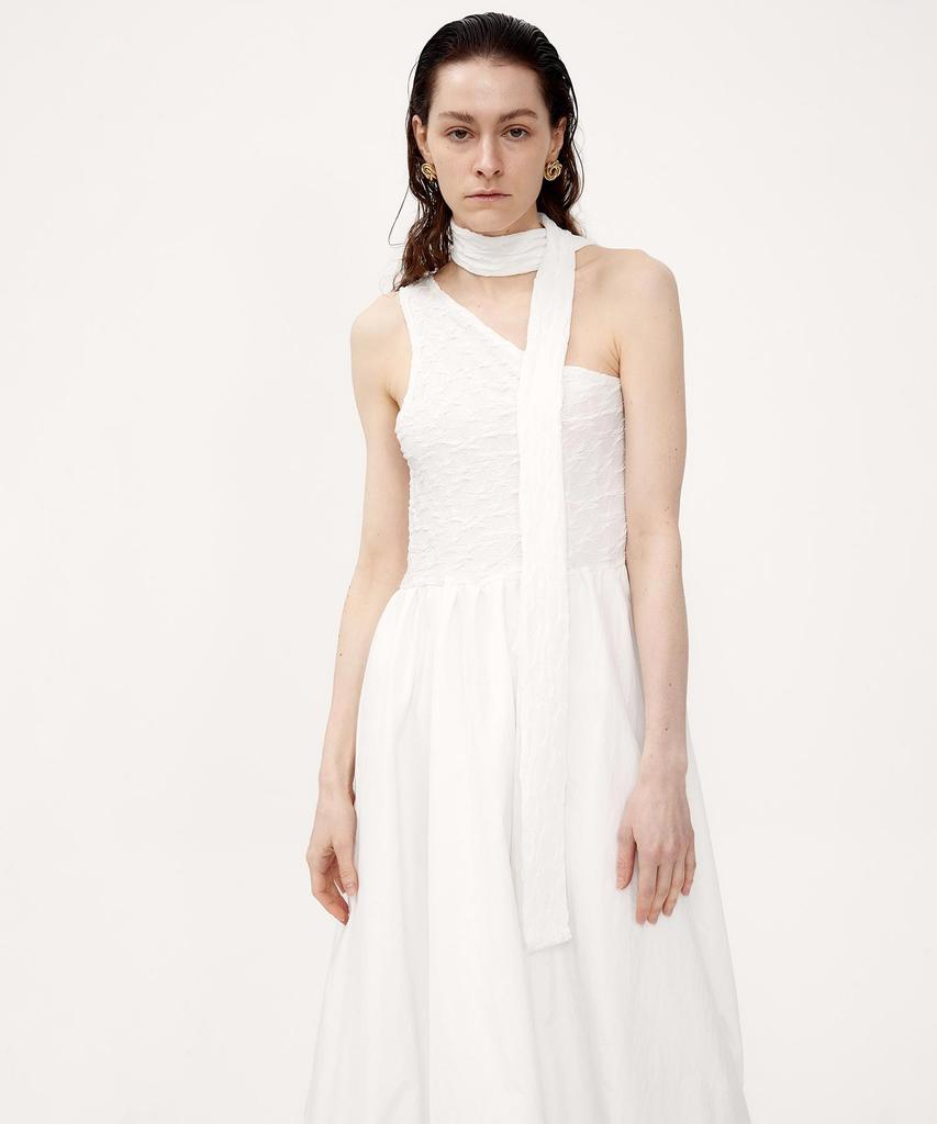 Kime Textured Scarf Balloon Dress (White)