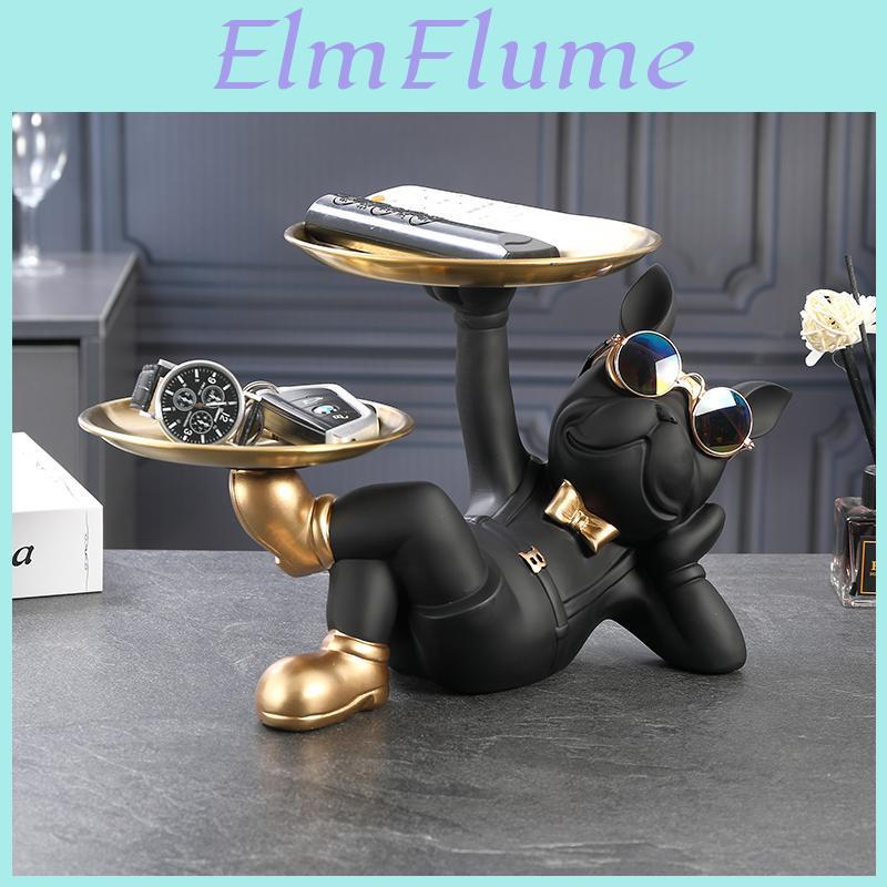 Dog Resin Butler Statue Decorative With Tray Storage Table Living Room French Bulldog Ornament Decorative Sculpture Craft Gift