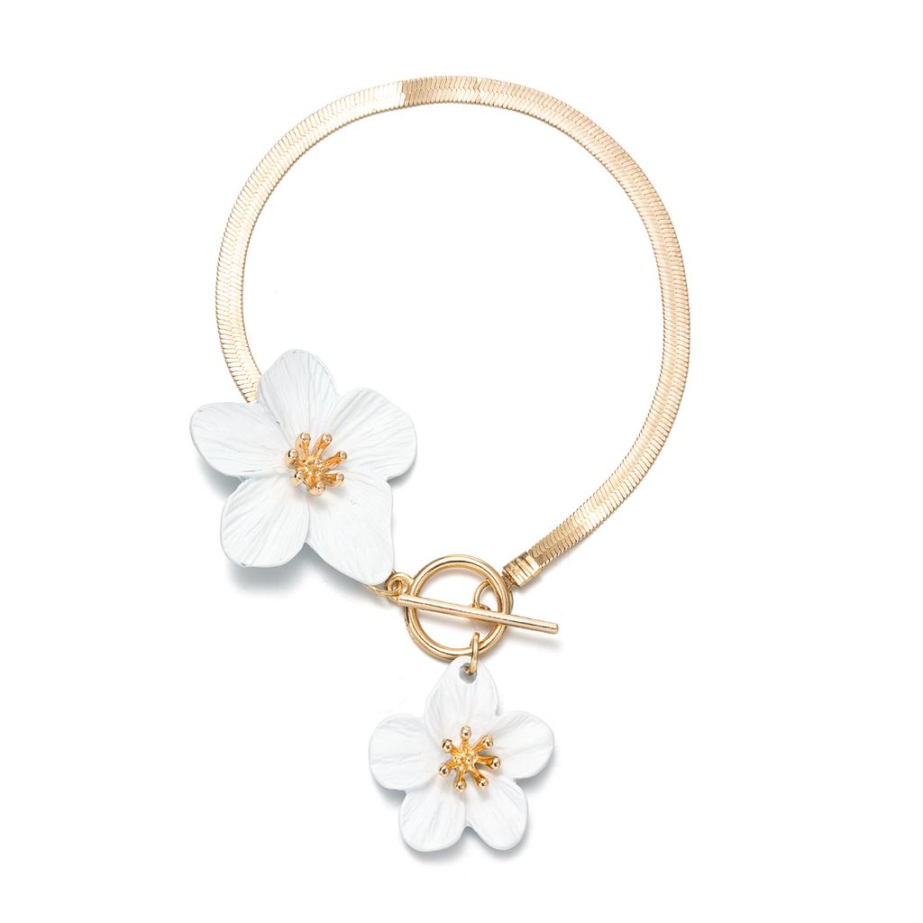 Elegant and Simple Colored Multi Petal Flower Alloy Ankle Chain, Flat Snake Bone Chain, Adjustable OT Buckle Ankle Chain