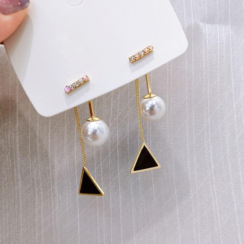 Fashion Beautiful Triangle Pearl Dangle Earrings  New Designer Pendientes Jewelry Wholesale