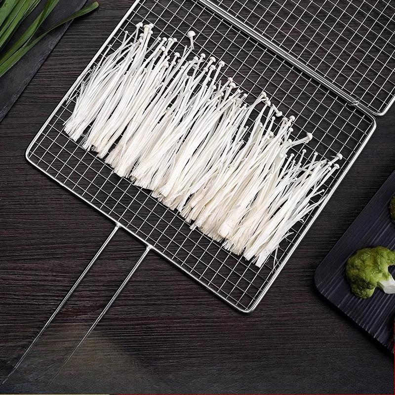 Portable Hot Dog Grill Net For Outdoor BBQ Camping Travel Easy To Clean Long Handle Roasting Mesh