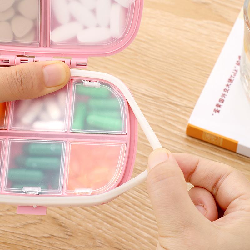 Compact 8-Compartment Sealed Pill and Candy Storage Box - Dustproof and Moisture-Proof, Double-Layer Design.