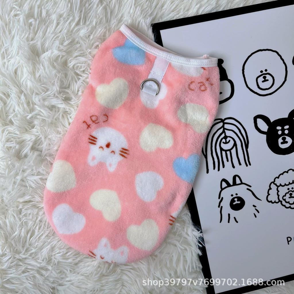 Pet dog dog clothes cat print flannel vest small dog teddy