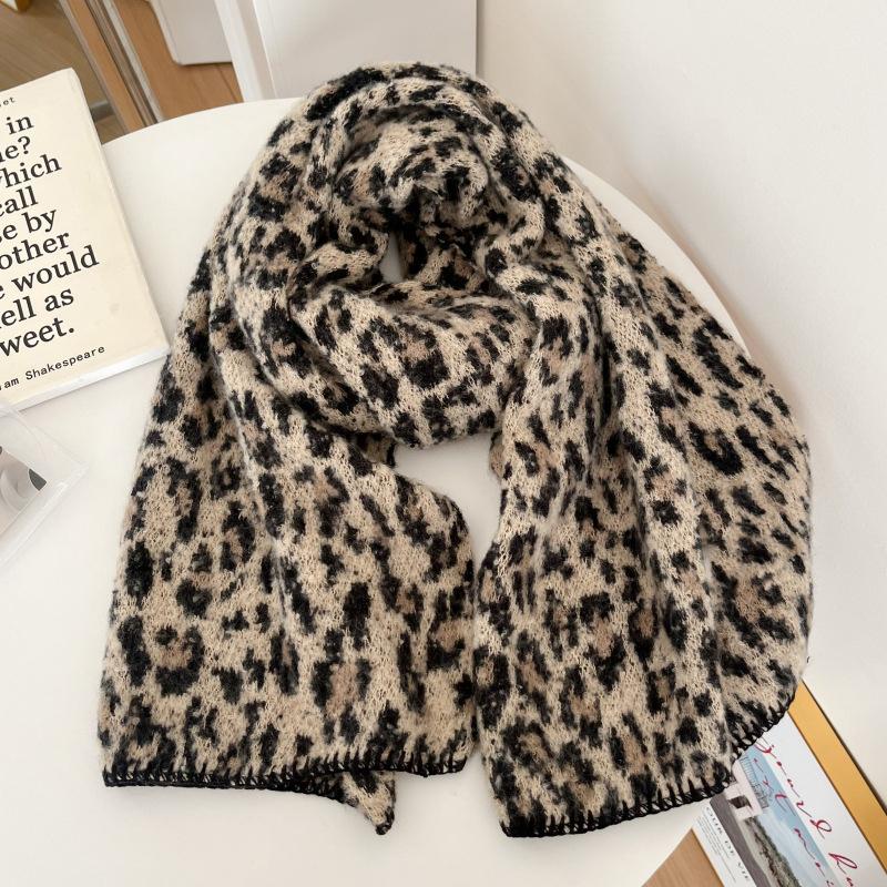 Women Winter Knitted Scarf Headscarf Ladies Men Casual Leopard Print Warm Scarve Mujer Male Foulard Wrap Shawl New Unisex Retro