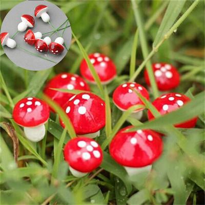 50pcs Artificial DIY Accessories Mini Red Mushroom Decorative Fence Potted Miniatures Fairy Garden Moss Terrarium Decor