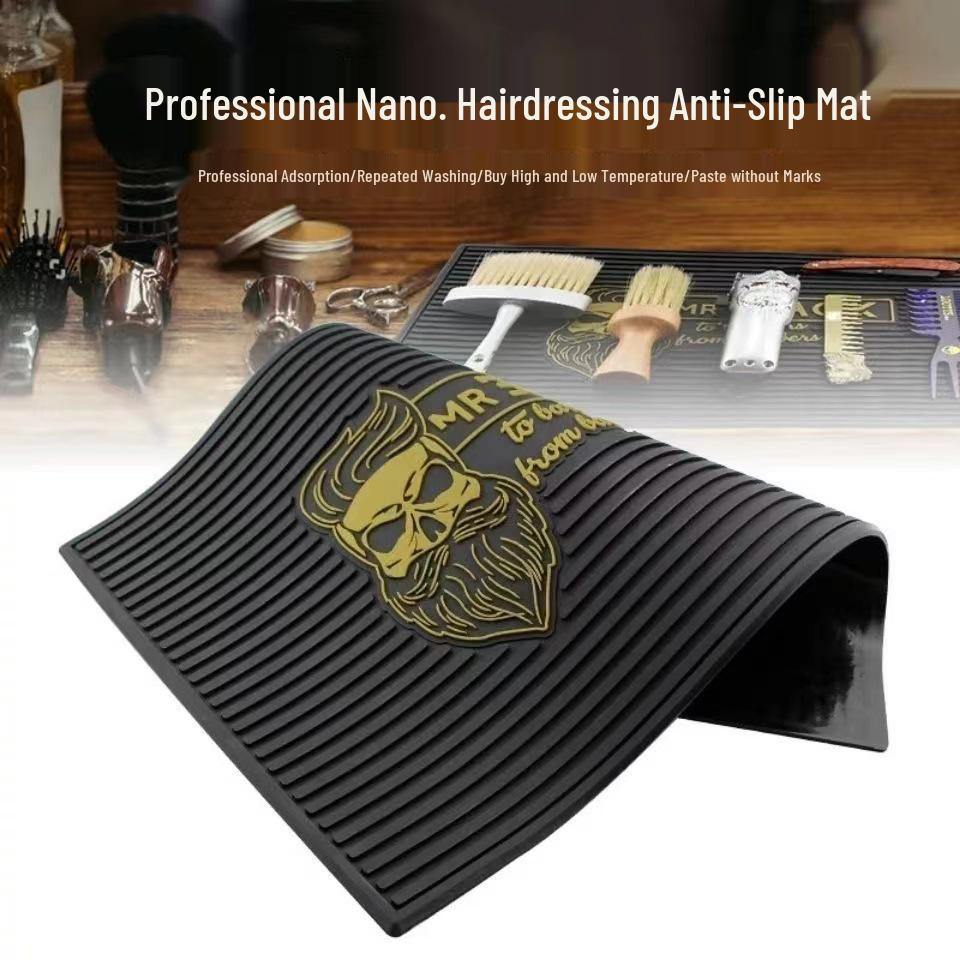 Retro Barber Pompadour Silicone Mat for Hair Tools – Non-Slip Storage for Clippers, Scissors, and Combs