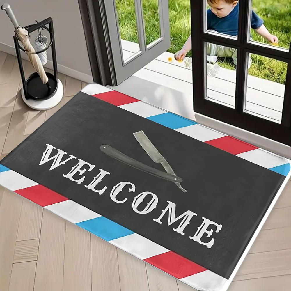 Retro Barber Shop Print Indoor Floor Mat, Slip-resistant and Durable Entry Carpet for Bedroom Balcony Retro Decorative Foot Mat