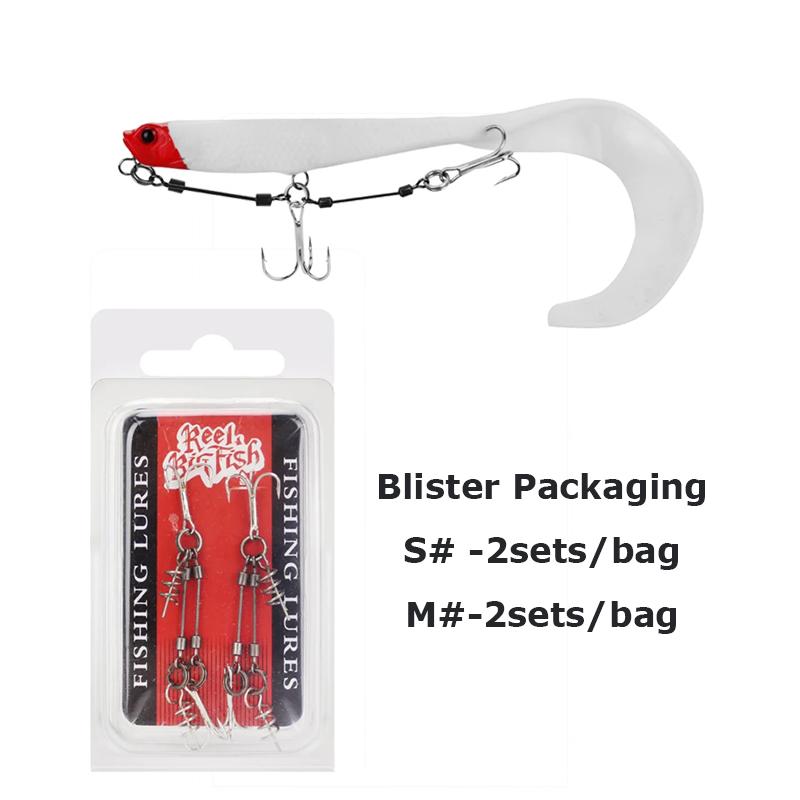 S M L Fishing Soft Lure Steel Wire Rig Double Triple Hooks Set With Screw Pin Soft Lure Stinger Rigs Fishing Tackle