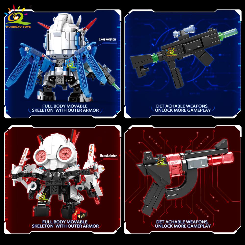 MOC Warrior Mech Robot Model Building Block Blue Red Mecha Series Brick Construction Toy Children Desk Home Decoration