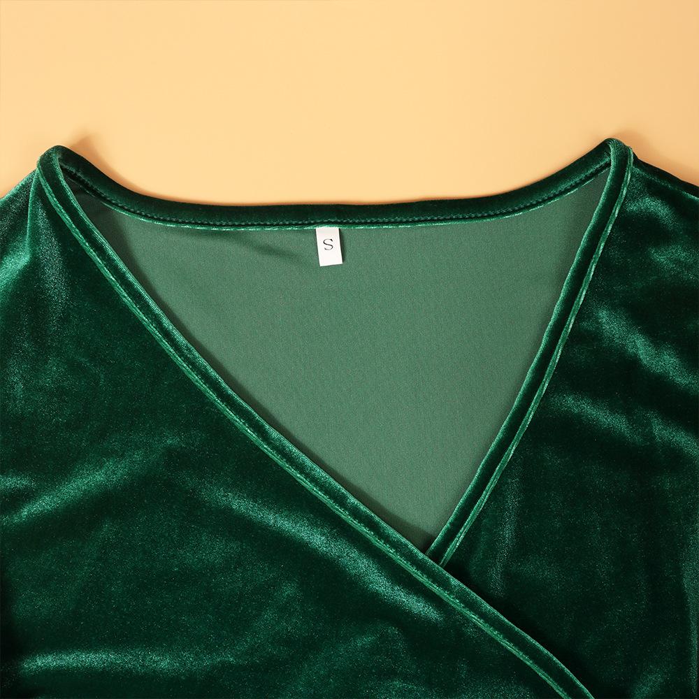 GMXIA Damemote Sommer Vår Ensfarget Print Langermet V-hals Høy midje uformelle kjoler