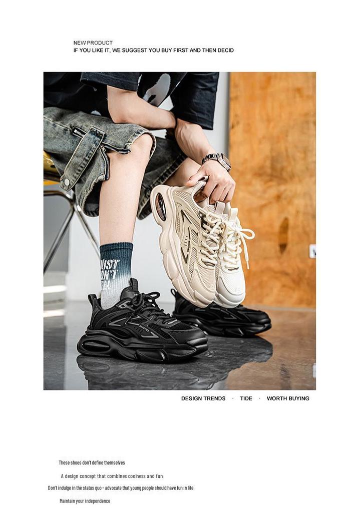 Spring 2026 Men's Breathable Mesh Sports Casual Shoes - Trendy Thick Sole for Junior High School Students & Dad