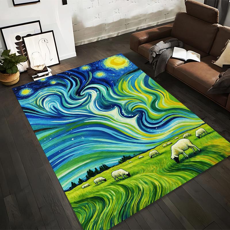 

Colorful Starry Sky and Pastoral Sheep Pattern Carpet for Home Decor Suitable for use as an anti-slip for living room bedroom sofas 40x60cm( 15x23in )
