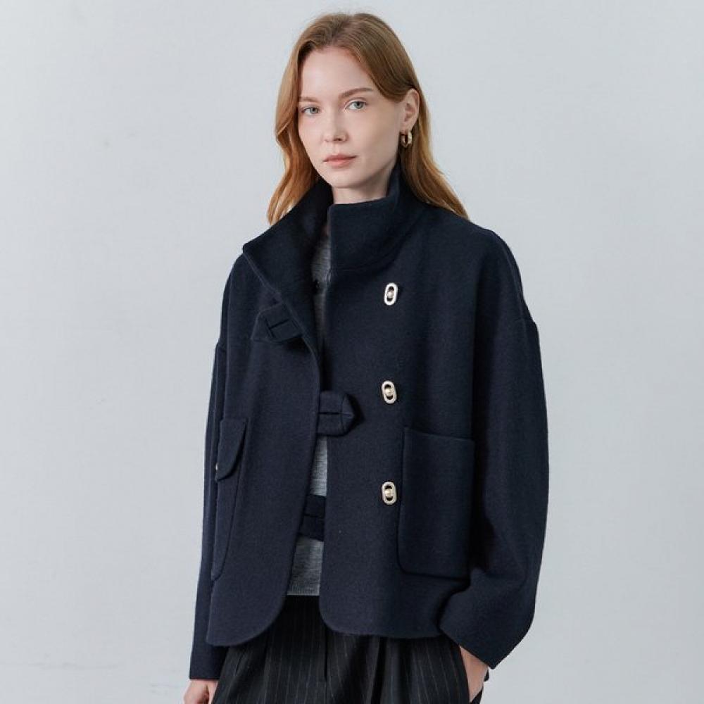 Wool Blend Drop Shoulder Stand Collar Cropped Jacket Cd01qj300on