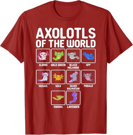 Kawaii Axolotls of The World Axolotl Animals TShirt Girls Fashion Cartoon Y2k Design Graphic Outfit Novelty Gift Short Sleeve S