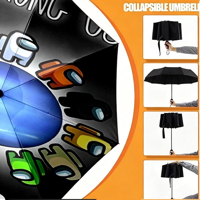 Custom Name Personalized Among Us Print Umbrella, Auto Open Close, 8‑Rib Sturdy Frame, Commute Camping Hiking Use, Birthday Gift