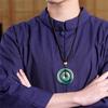 Natural Green Jadeite Carved Double Round Buckle Lucky Pendant Amulet Necklace Luxury Jade Vintage Trendy Jewelry