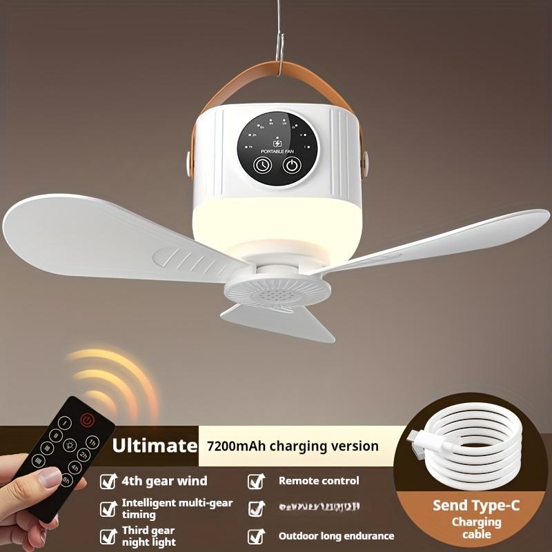 Portable Ceiling Fan Mini USB Camping Tent Fans Light with Remote Smart Timingr 4 Adjustable Wind Speeds for Outdoor Dorm, Tent Fan, Outdoor Cooling 1 piece,white