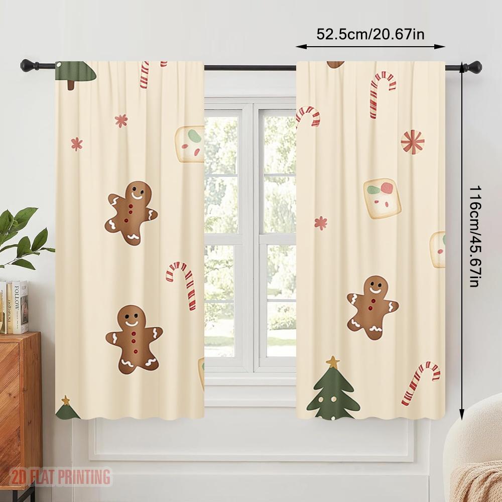 2pcs  2D Plane Printing Popular Curtains Christmas Candy Tree (2) Polyester Easy Install (without Rod) Festive for Kitchen
