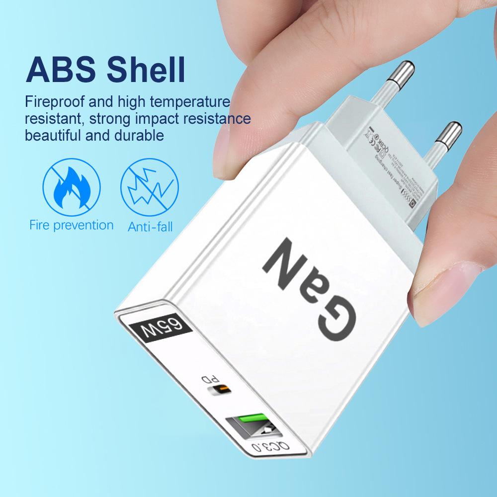 PD33W GaN QC3.0 Multi-Port Fast Charger, European Standard, 9V/12V Compatibility.