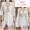 Pure Desire Mesh Gathering Plus Chest Pad Perspective Temptation Hollow Backless Nightdress Robe Loungewear Set