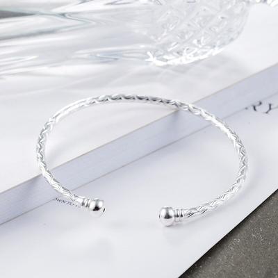 Bracciale rigido per coppia con motivo a onde in argento sterling 925, alla moda, semplice, color oro, con polsino aperto, per gli amanti S-B281