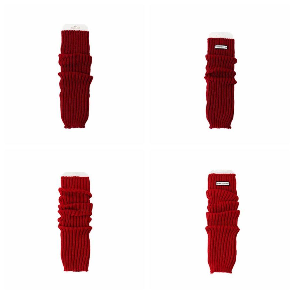 Red Color Leg Warmer Women Thicken Knitted Leg Covers Trendy Long Stockings Girls