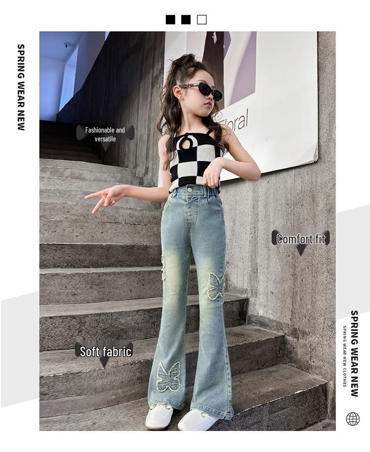 Girls' Denim Flare Pants - 2025 Spring/Autumn Casual Jeans for Big Kids