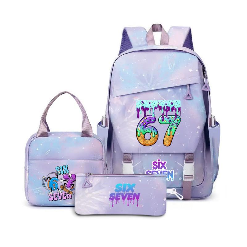 Kids Cartoon Print School Backpack Set Grades 3-4 Waterproof Oxford Fabric Ergonomic Shoulder Straps 3-Piece Travel Lunch