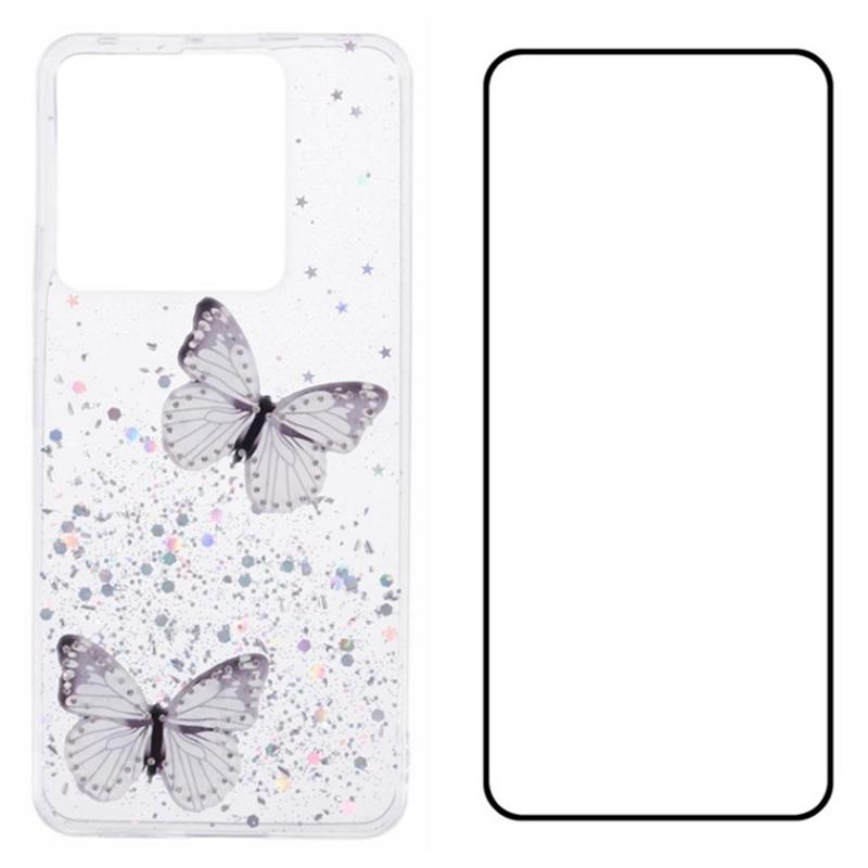

For Xiaomi Poco X6 5G/Redmi Note 13 Pro 5G Case with Screen Film TPU Phone Cover PVC Butterfly Epoxy White