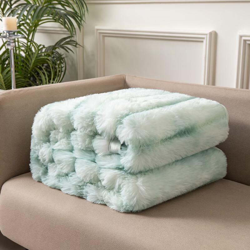 OEING Tie-Dye Faux Rabbit Fur Blanket